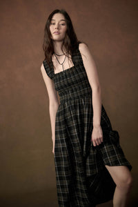 Check You Out Plaid Smocked Sleeveless Midi Dress - ShopPromesa