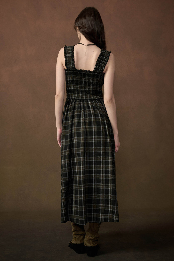 Check You Out Plaid Smocked Sleeveless Midi Dress - ShopPromesa