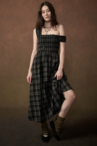 Check You Out Plaid Smocked Sleeveless Midi Dress - ShopPromesa
