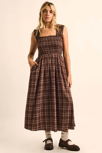 Check You Out Plaid Smocked Sleeveless Midi Dress - ShopPromesa