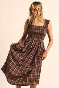 Check You Out Plaid Smocked Sleeveless Midi Dress - ShopPromesa