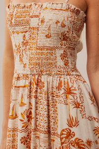 Island Song Tropical-Print Smocked Midi Dress - ShopPromesa