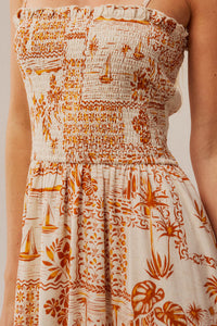 Island Song Tropical-Print Smocked Midi Dress - ShopPromesa