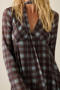 Tartan Time Plaid Mesh Bell-Sleeve Scarf Mini Dress - ShopPromesa