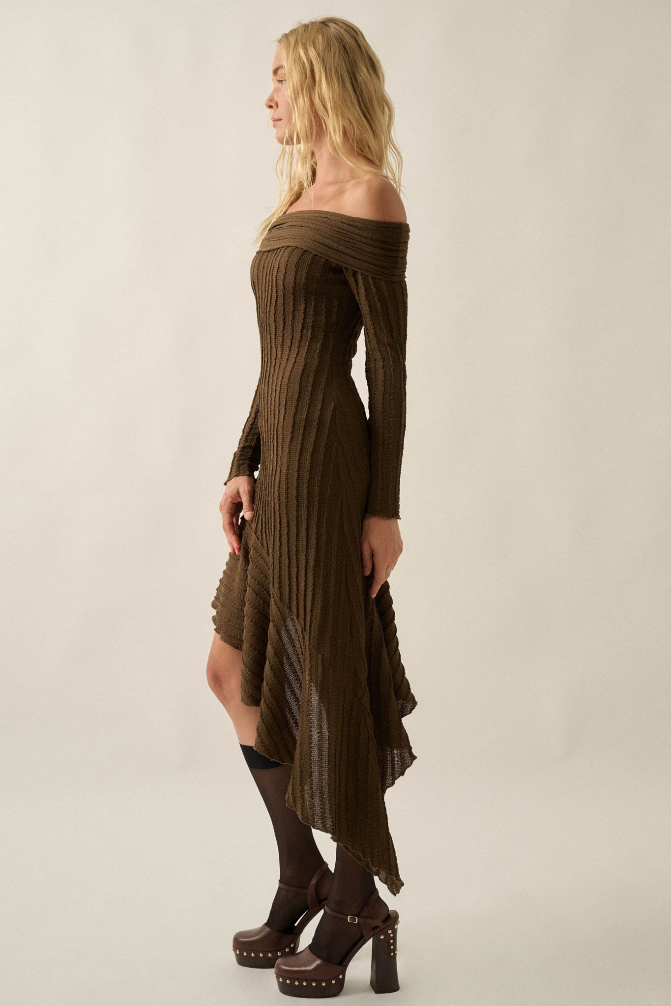 My Darling Bouclé-Knit Off Shoulder Asymmetrical Dress - ShopPromesa