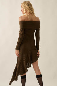 My Darling Bouclé-Knit Off Shoulder Asymmetrical Dress - ShopPromesa