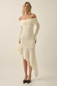 My Darling Bouclé-Knit Off Shoulder Asymmetrical Dress - ShopPromesa