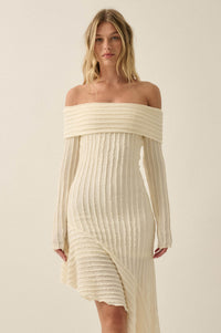 My Darling Bouclé-Knit Off Shoulder Asymmetrical Dress - ShopPromesa