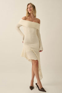 My Darling Bouclé-Knit Off Shoulder Asymmetrical Dress - ShopPromesa