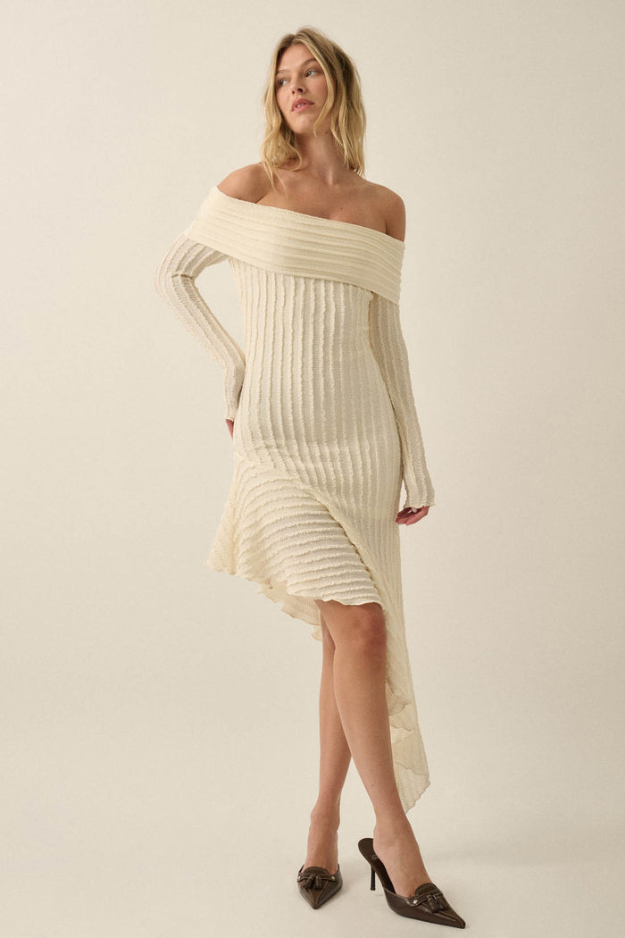 My Darling Bouclé-Knit Off Shoulder Asymmetrical Dress - ShopPromesa