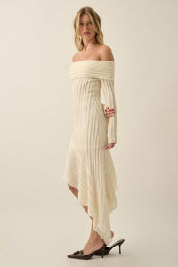 My Darling Bouclé-Knit Off Shoulder Asymmetrical Dress - ShopPromesa