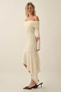 My Darling Bouclé-Knit Off Shoulder Asymmetrical Dress - ShopPromesa