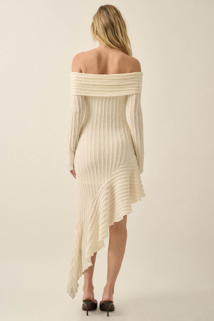 My Darling Bouclé-Knit Off Shoulder Asymmetrical Dress - ShopPromesa