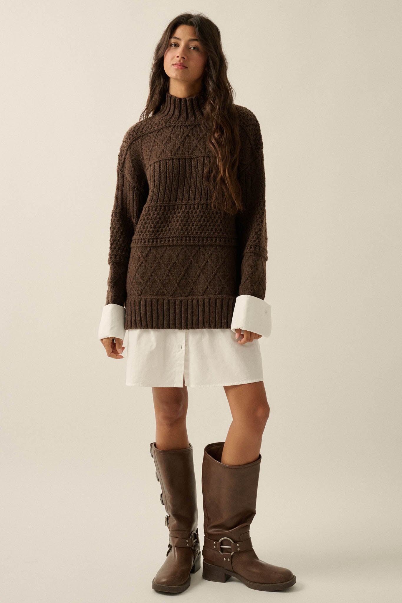 Let It Be Cable-Knit Layered Mini Sweater Dress - ShopPromesa