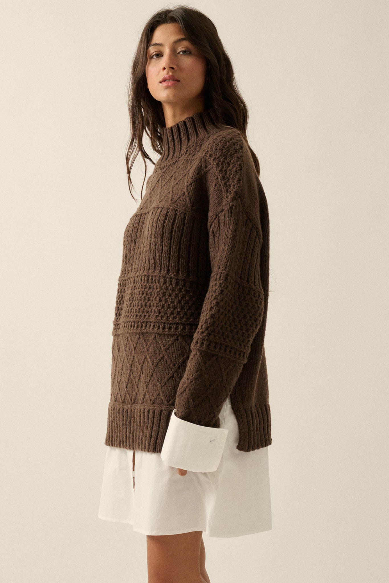 Let It Be Cable-Knit Layered Mini Sweater Dress - ShopPromesa
