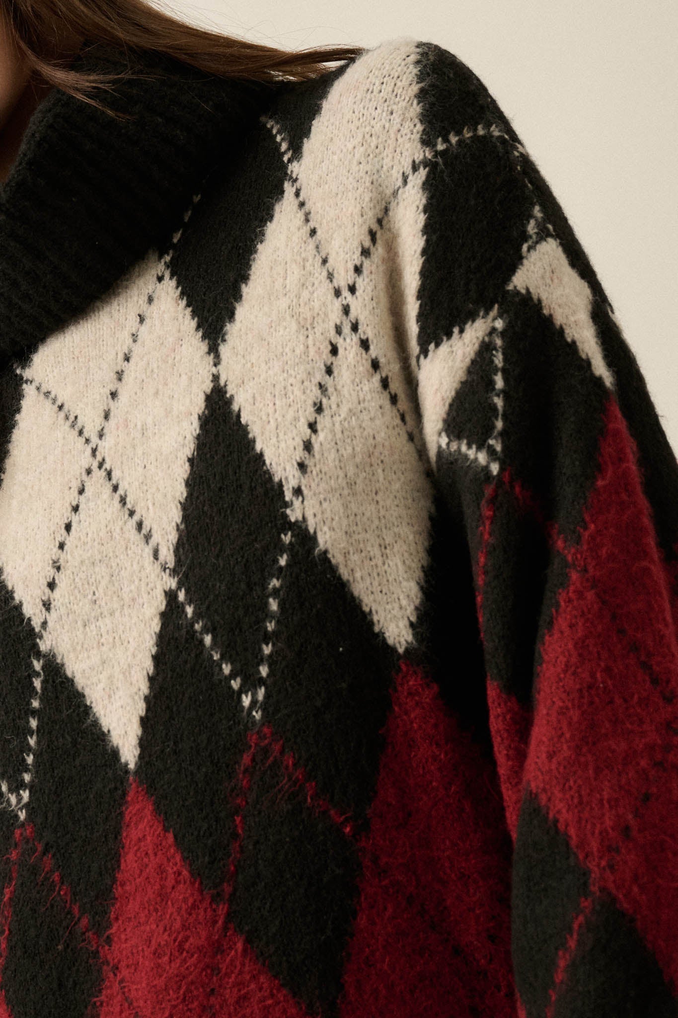 Diamond Trail Argyle Turtleneck Midi Sweater Dress