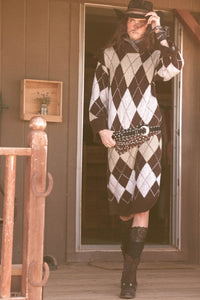 Diamond Trail Argyle Turtleneck Midi Sweater Dress - ShopPromesa