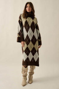 Diamond Trail Argyle Turtleneck Midi Sweater Dress - ShopPromesa