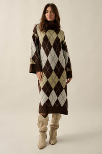Diamond Trail Argyle Turtleneck Midi Sweater Dress - ShopPromesa