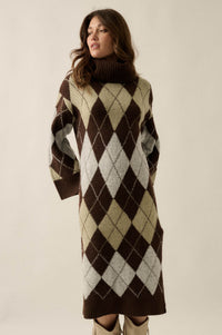 Diamond Trail Argyle Turtleneck Midi Sweater Dress - ShopPromesa