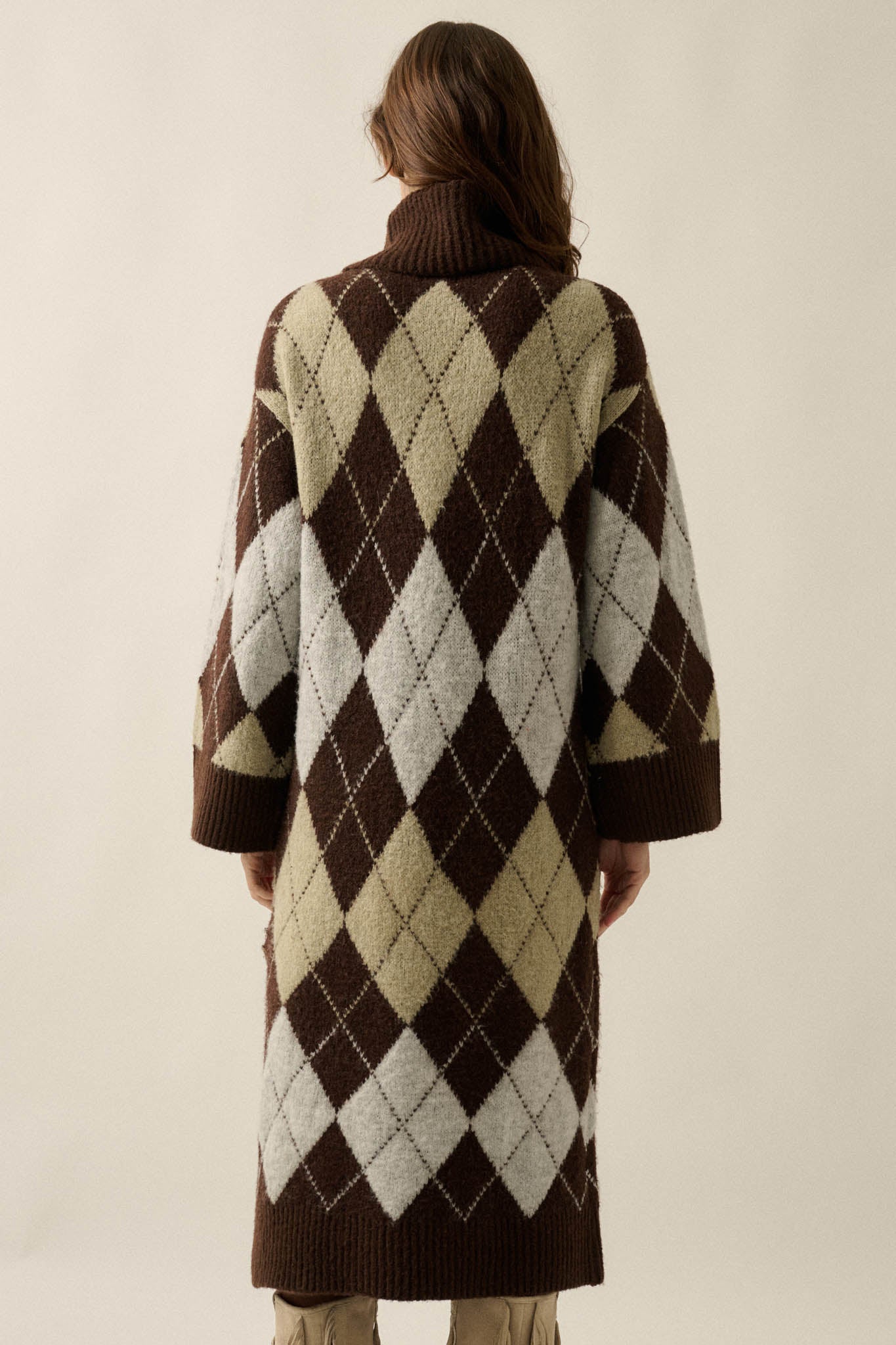 Diamond Trail Argyle Turtleneck Midi Sweater Dress - ShopPromesa