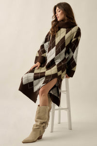 Diamond Trail Argyle Turtleneck Midi Sweater Dress - ShopPromesa