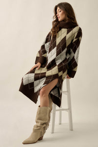 Diamond Trail Argyle Turtleneck Midi Sweater Dress - ShopPromesa