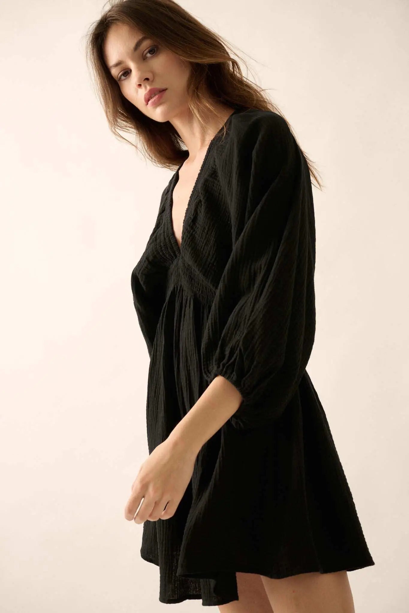 Dawn of Love Crinkle Cotton Kimono Mini Dress Soft Pink / M