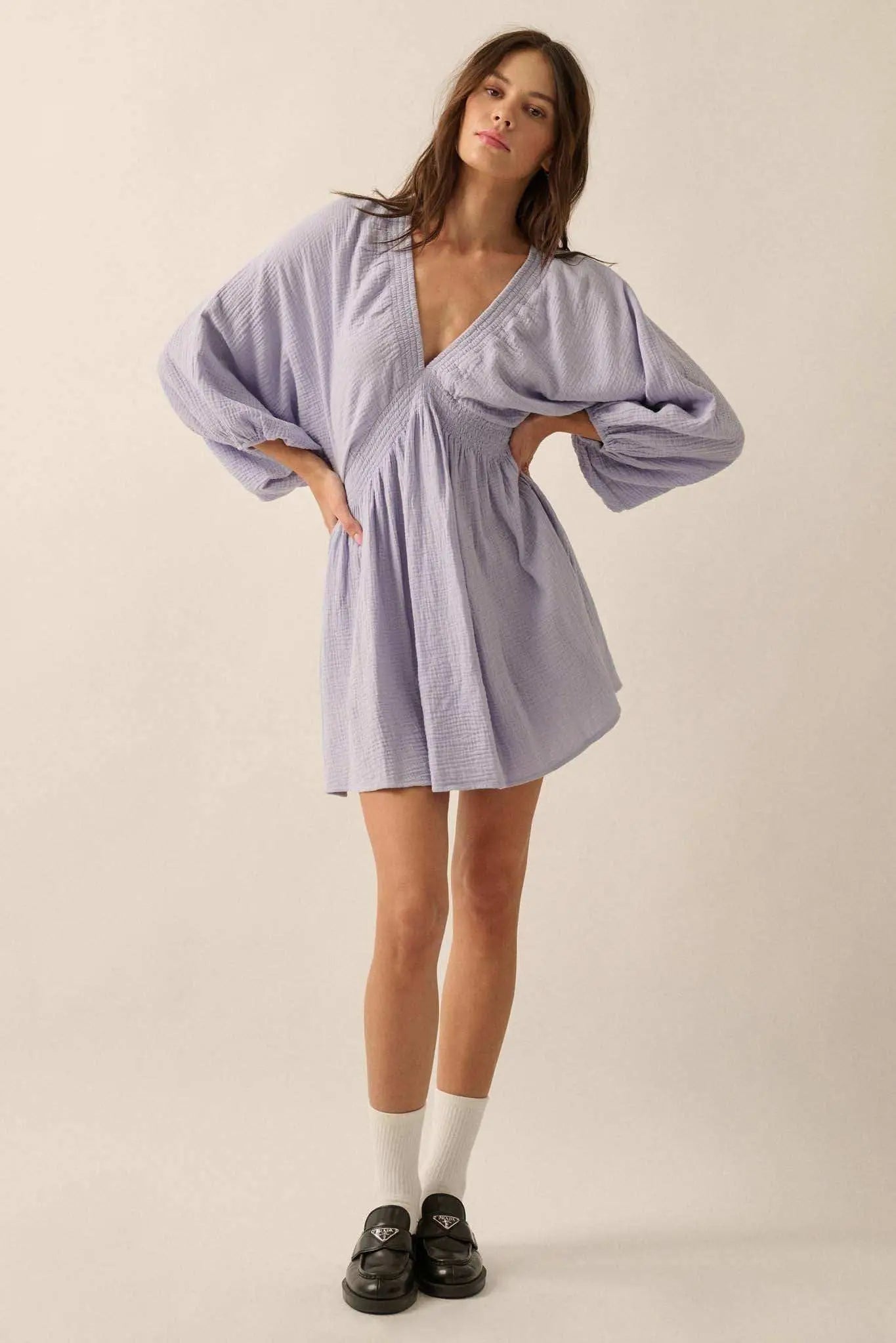 Dawn of Love Crinkle Cotton Kimono Mini Dress Soft Pink / M