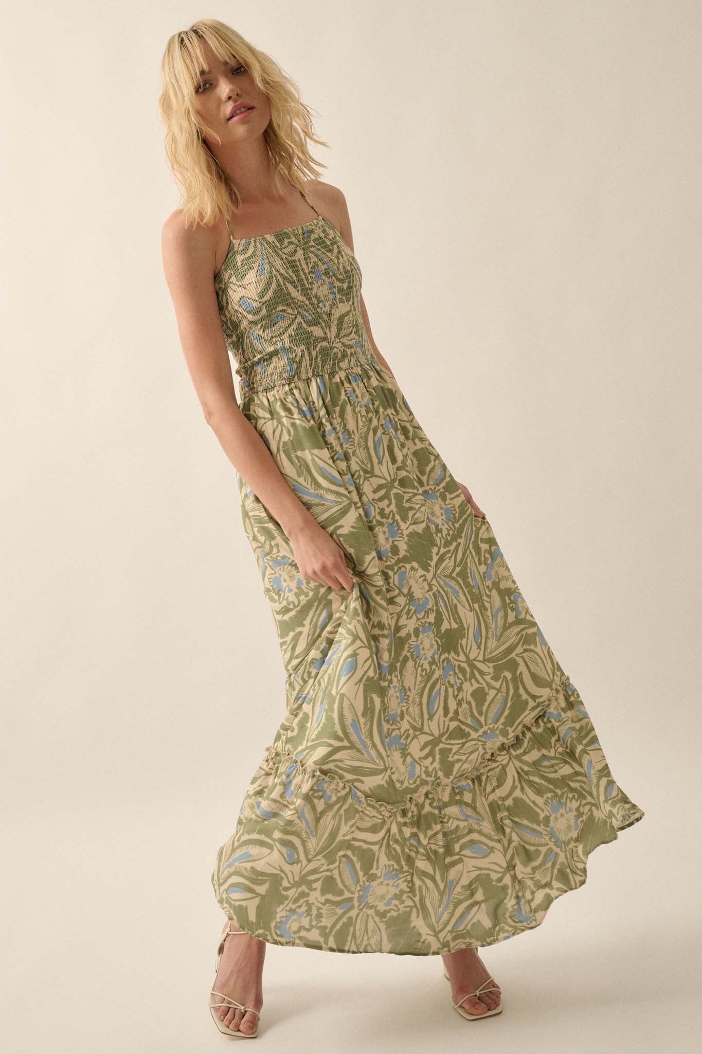 Pretty Palms Tropical Floral Smocked Maxi Dress - ShopPromesa