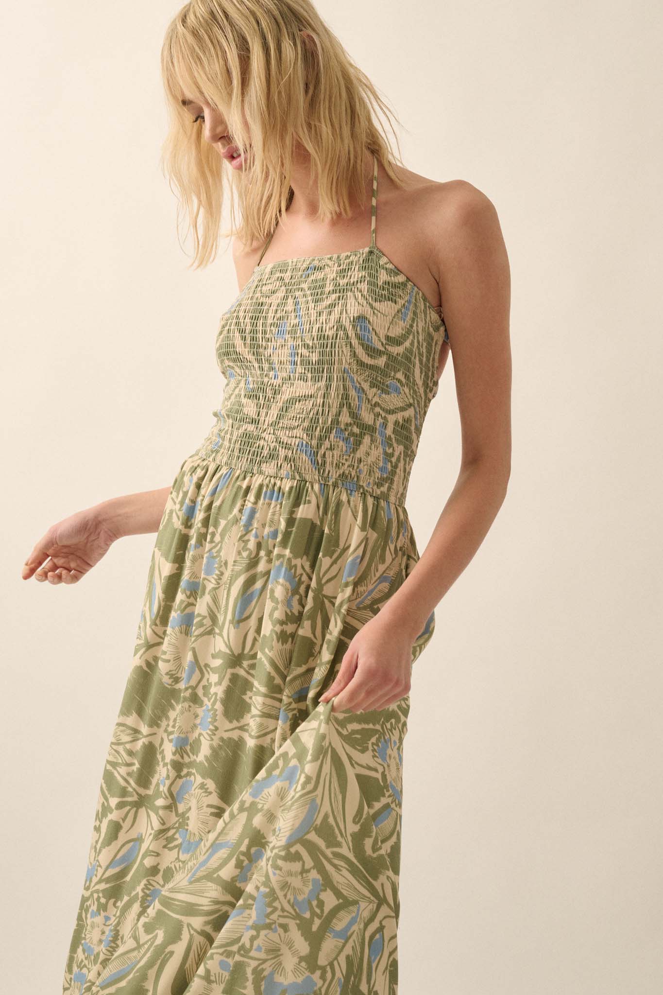 Pretty Palms Tropical Floral Smocked Maxi Dress - ShopPromesa