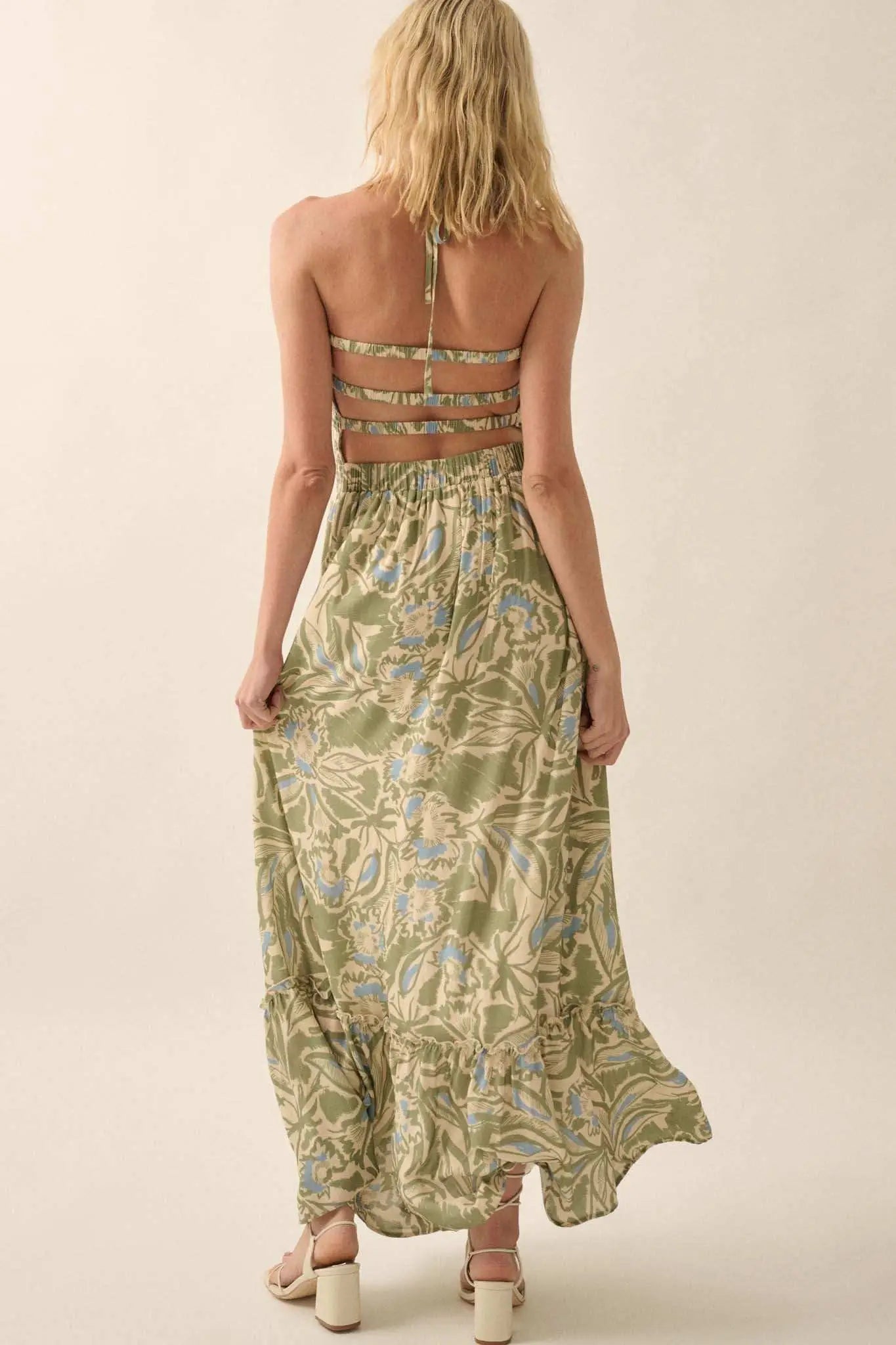 Pretty Palms Tropical Floral Smocked Maxi Dress Natural / M Pretty Palms Tropical Floral Smocked Maxi Dress Natural / M