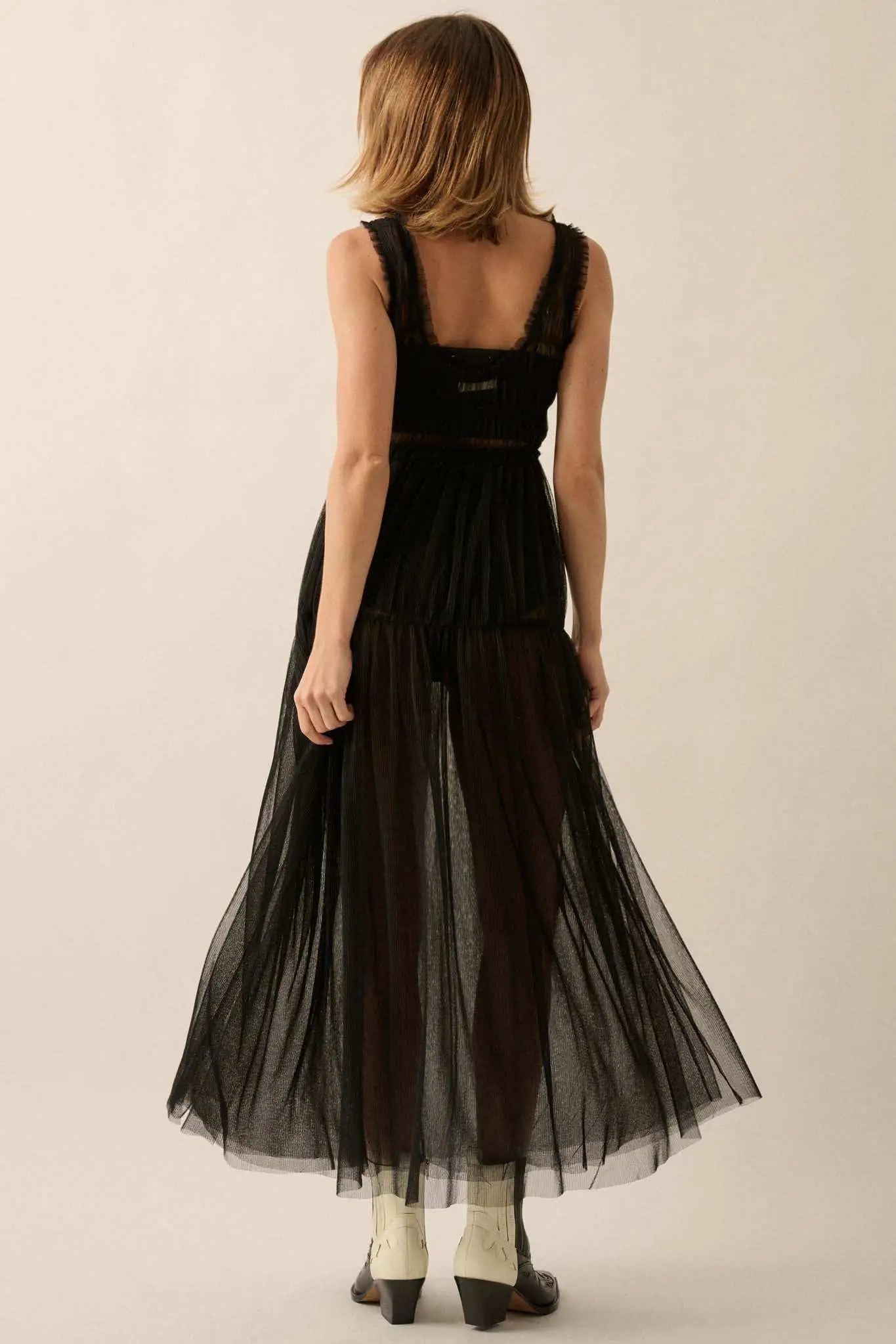 Tulle Time Sheer Smocked Tulle Maxi Dress, Black / S Tulle Time Sheer Smocked Tulle Maxi Dress, Black / S