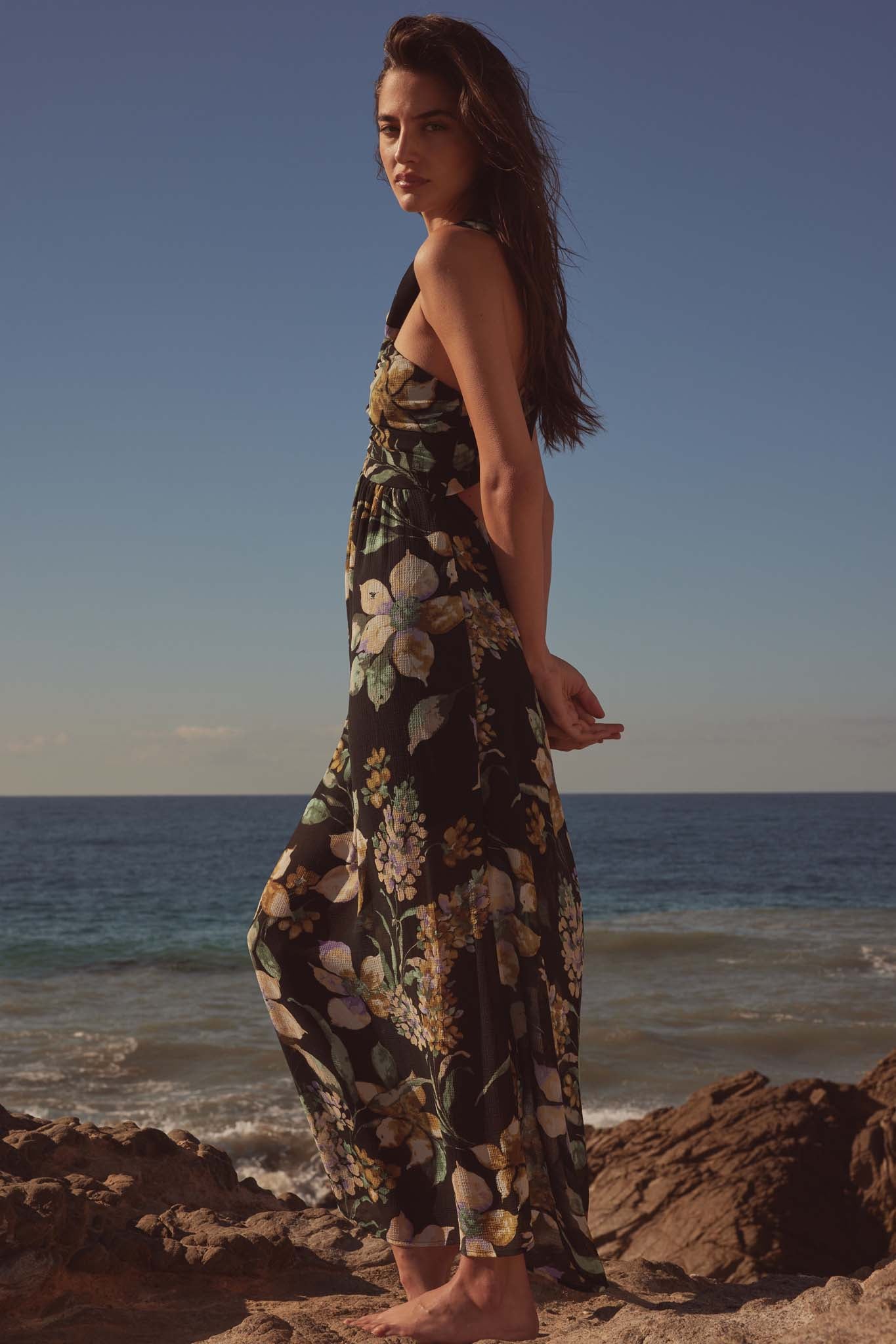 Garden Goddess Floral Chiffon Twist-Back Maxi Dress - ShopPromesa