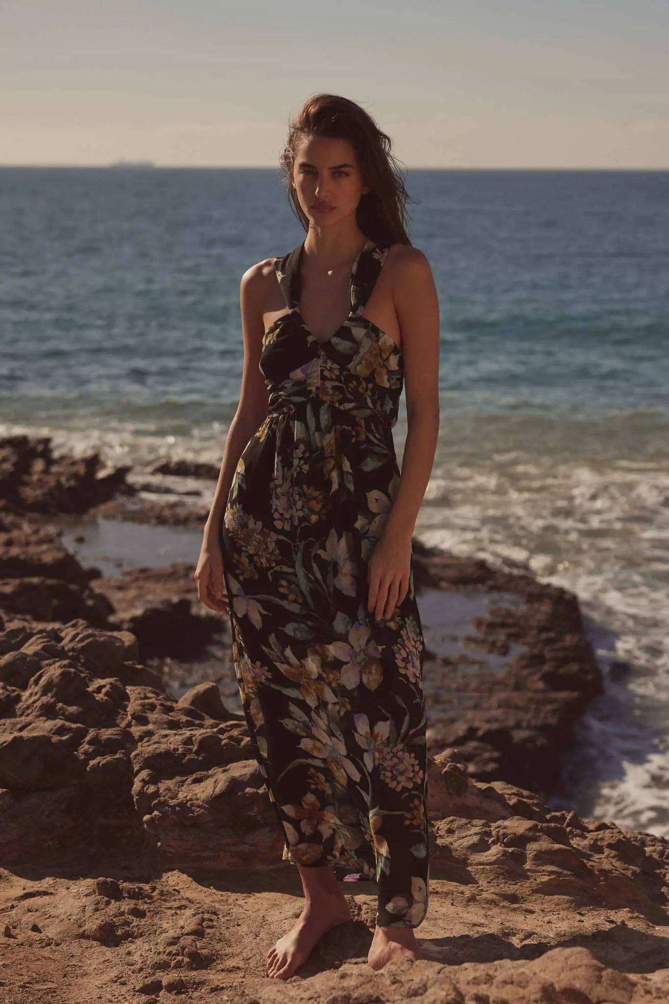 Garden Goddess Floral Chiffon Twist-Back Maxi Dress Off White & Blue / L Garden Goddess Floral Chiffon Twist-Back Maxi Dress Off White & Blue / L