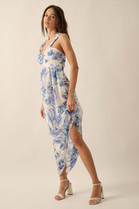 Garden Goddess Floral Chiffon Twist-Back Maxi Dress - ShopPromesa