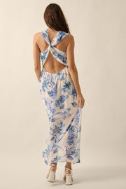 Garden Goddess Floral Chiffon Twist-Back Maxi Dress - ShopPromesa