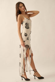 Deco Diva Floral Mesh Asymmetrical Mini Dress - ShopPromesa