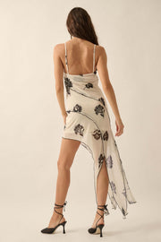 Deco Diva Floral Mesh Asymmetrical Mini Dress - ShopPromesa