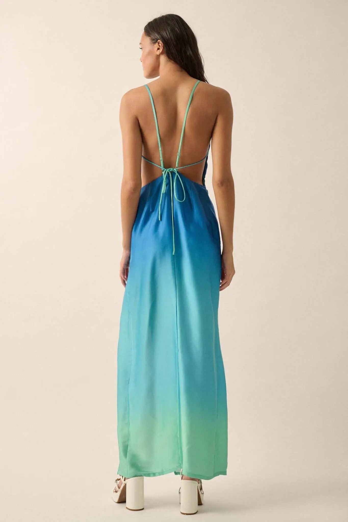 Throwing Shade Ombre Satin Open-Back Maxi Dress Ocean Blue / M Throwing Shade Ombre Satin Open-Back Maxi Dress Ocean Blue / M
