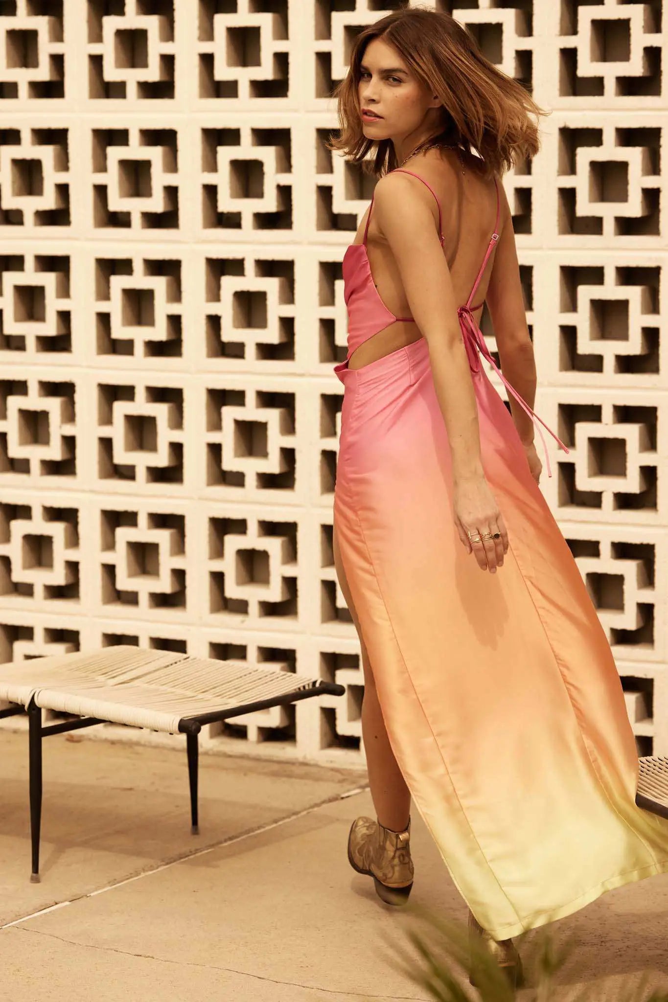 Throwing Shade Ombre Satin Open-Back Maxi Dress Ocean Blue / M Throwing Shade Ombre Satin Open-Back Maxi Dress Ocean Blue / M