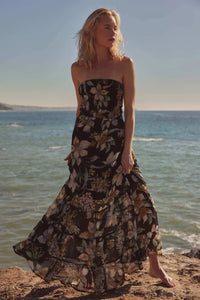 Radiant Garden Floral Chiffon Strapless Maxi Dress - ShopPromesa