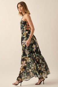 Radiant Garden Floral Chiffon Strapless Maxi Dress - ShopPromesa