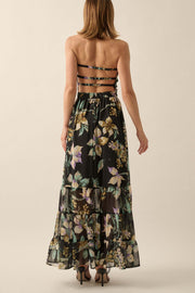 Radiant Garden Floral Chiffon Strapless Maxi Dress - ShopPromesa