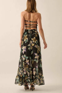 Radiant Garden Floral Chiffon Strapless Maxi Dress - ShopPromesa