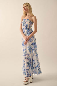 Radiant Garden Floral Chiffon Strapless Maxi Dress - ShopPromesa