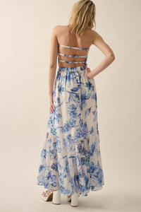 Radiant Garden Floral Chiffon Strapless Maxi Dress - ShopPromesa