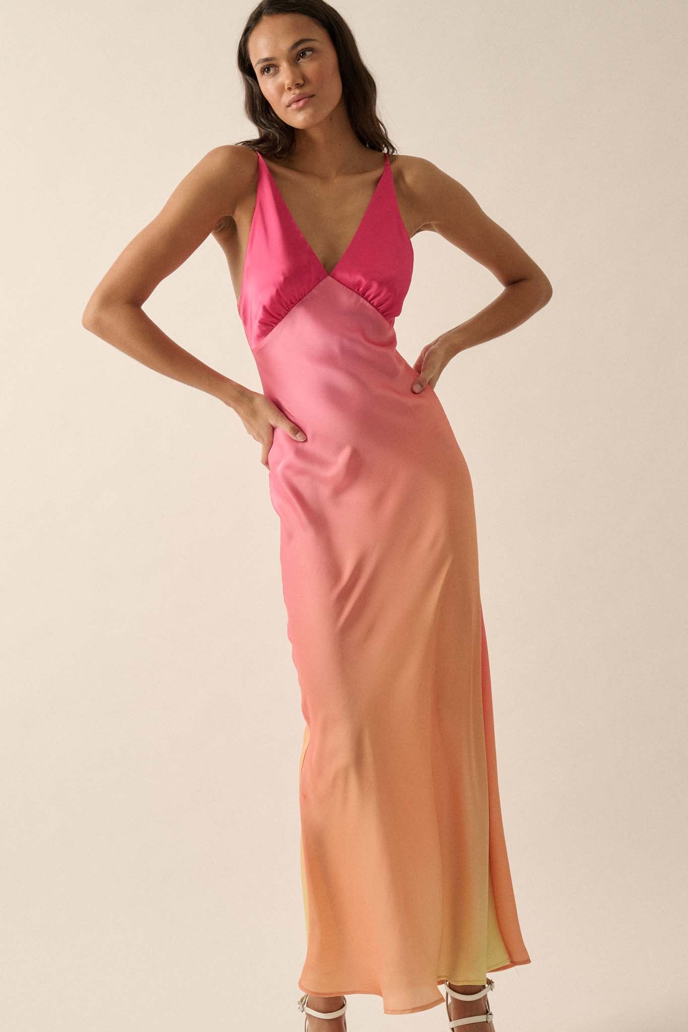 Shady Lady Ombre Satin Column Maxi Dress