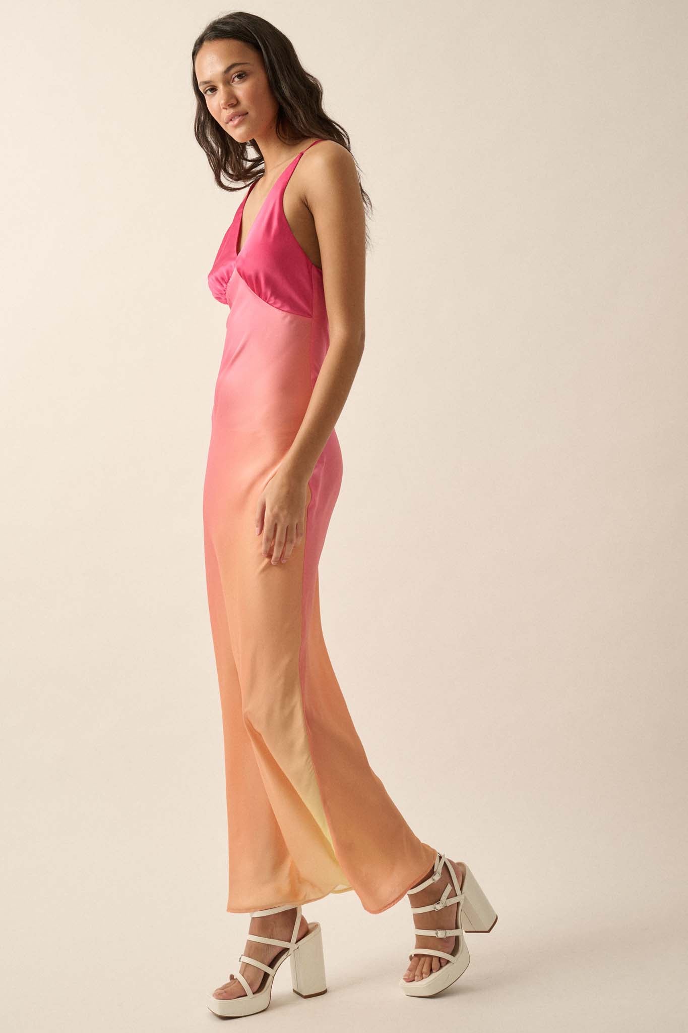 Shady Lady Ombre Satin Column Maxi Dress