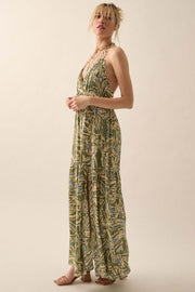 Palm Paradise Tropical Floral Halter Maxi Dress - ShopPromesa
